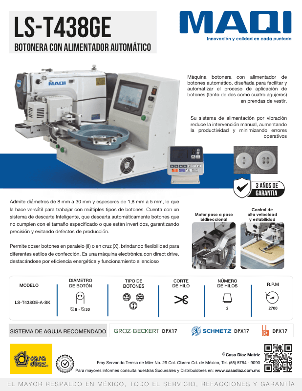 LS-T438GE-A-SK - Botonadora Automática Alimentador