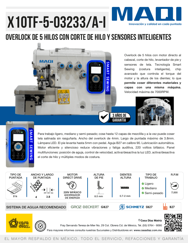 X10TF-5-03/233/A-I - Overlock 5 Hilos Electrónica